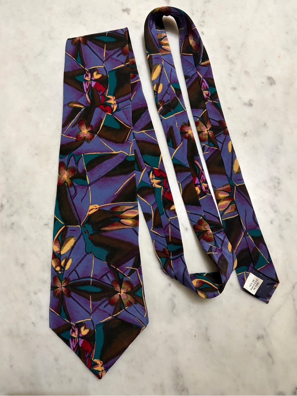 Purple Floral Geometric Men's Silk Tie
